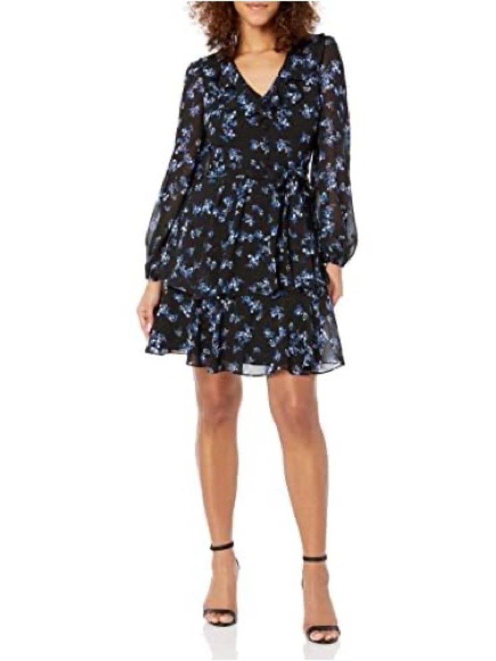 Karl Lagerfeld Paris Womens Printed Ruffle Chiffon Dress